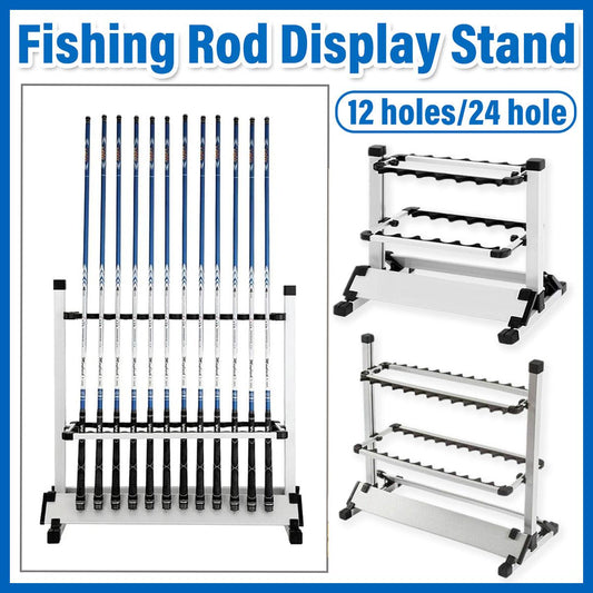 12/24 Hole Multi Functional Fishing Rod Holder Storage Rack Display Organizer - 12Holes