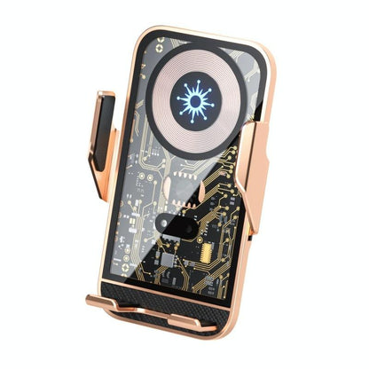 15w Fast Wireless Charger with Infrared Sensor for C10 Car Navigation - Transparent Stand - Blue