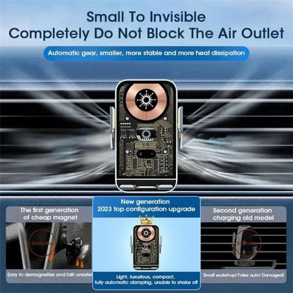 15w Fast Wireless Charger with Infrared Sensor for C10 Car Navigation - Transparent Stand - Golden