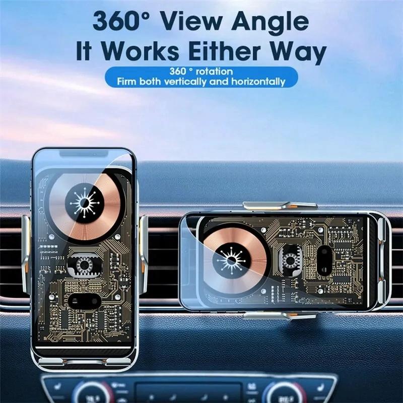 15w Fast Wireless Charger with Infrared Sensor for C10 Car Navigation - Transparent Stand - Golden