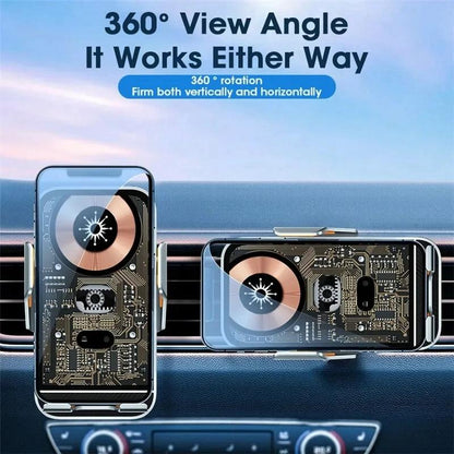 15w Fast Wireless Charger with Infrared Sensor for C10 Car Navigation - Transparent Stand - Golden